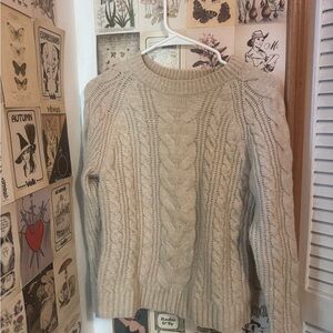 Rachel Zoe Cream Cable Knit Crew Neck Sweater